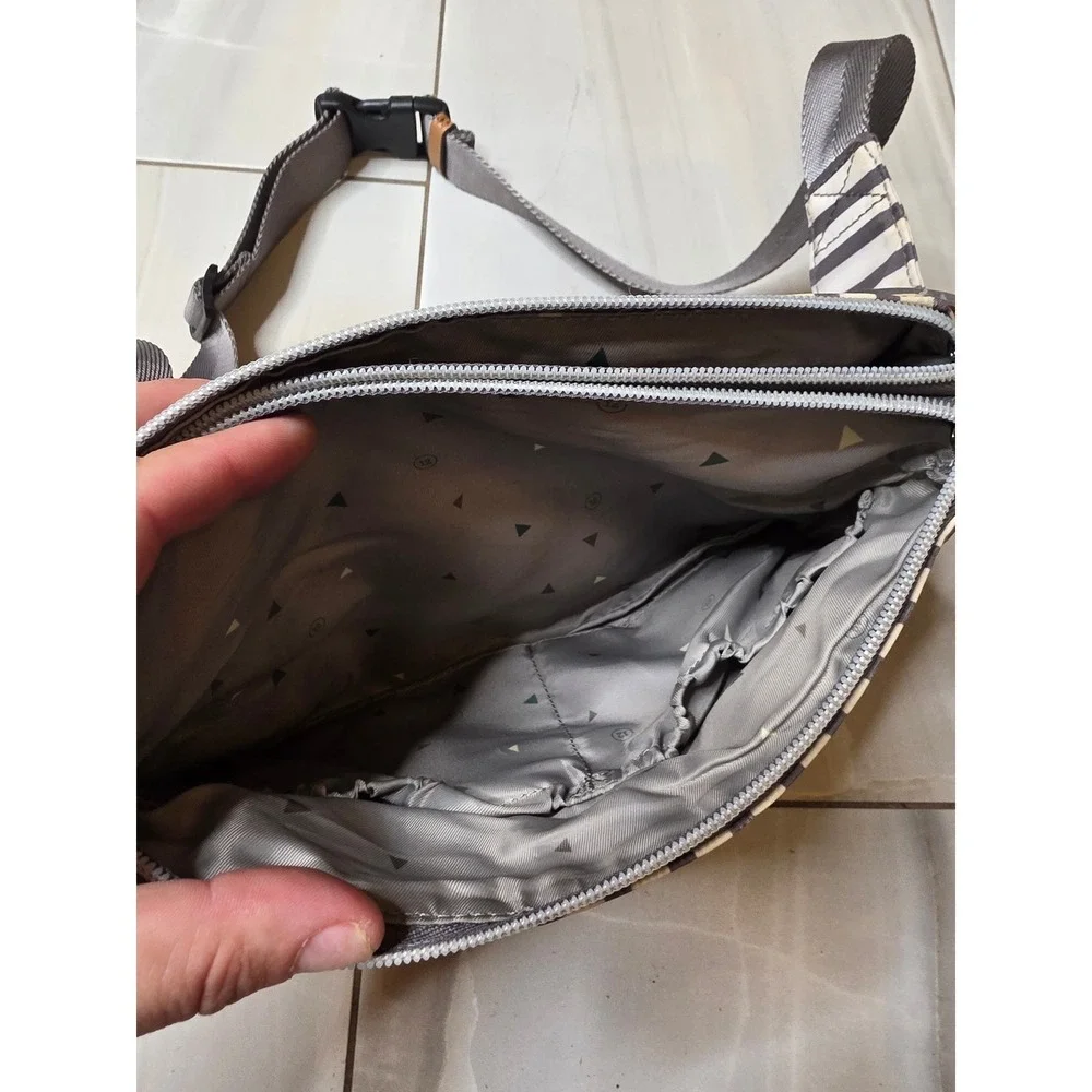 TwelveLittle Stripe Fanny Pack Waist Bag Nylon Tan Cream Brown‎ Adjustable Strap